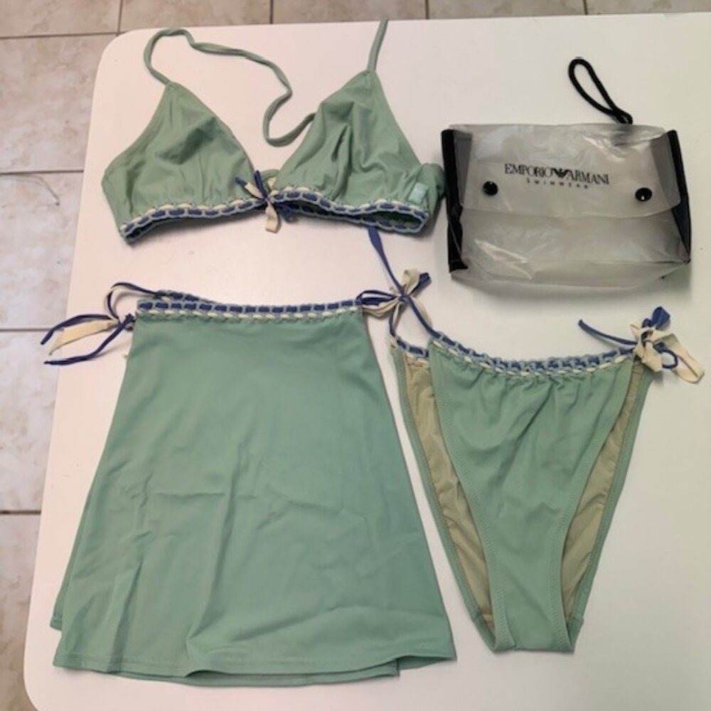 EMPORIO ARMANI Swimwear Bikini Set Wrap Made in Italy Seafoam Green SZ 44 LG